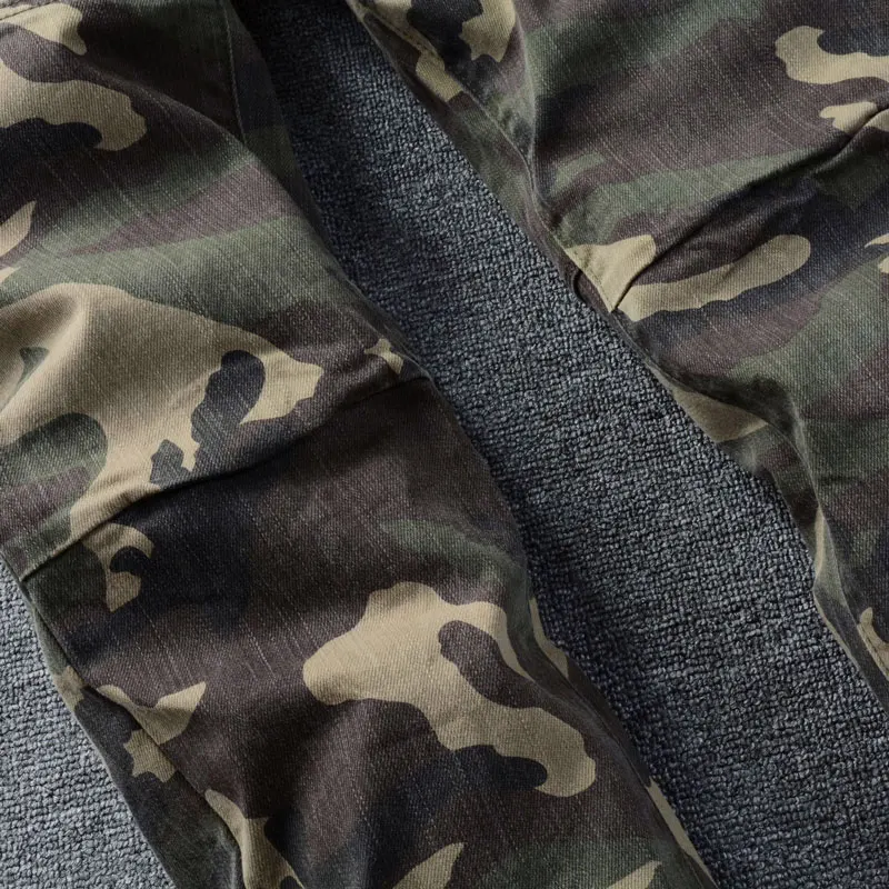 Fashion Designer Men Jeans Camo Elastic Slim Vintage Jeans Men Trousers Zipper Pocket Patched Hip Hop Biker Pants