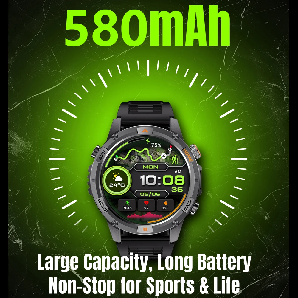 T-Rex 3 Military Rugged Smart Watch Men's 580 mAh Battery Built-in GPS Altimeter 3ATM Waterproof Talking 170+ Sport Smartwatch