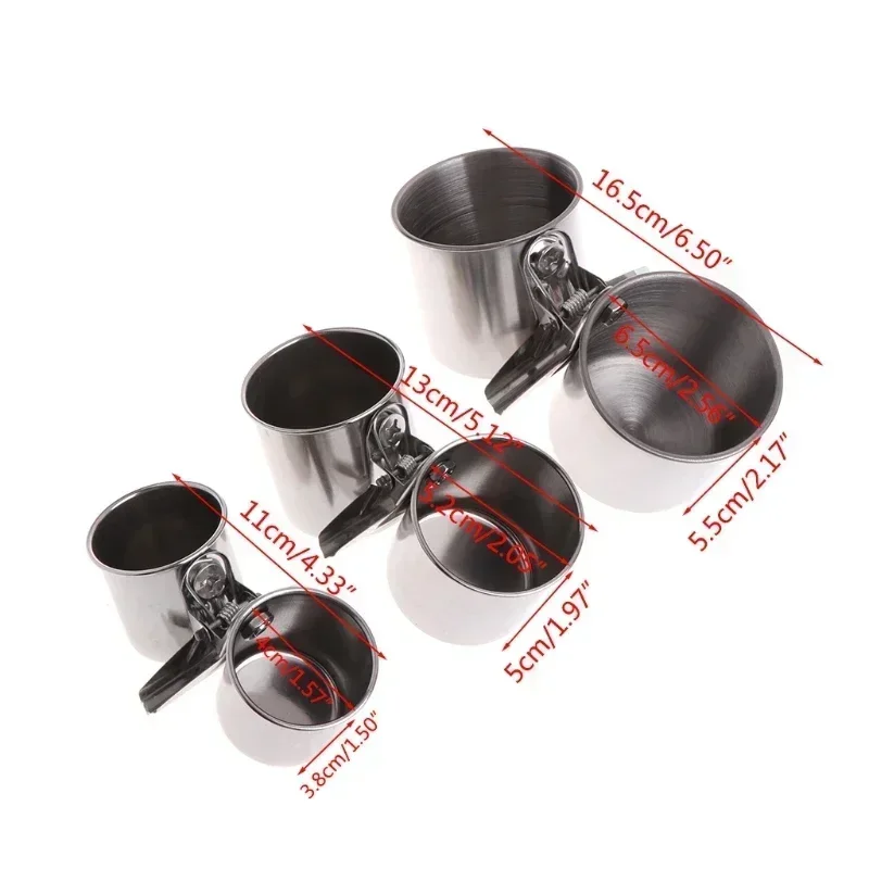 Bird Feeder Cup with Clamp Stainless Steel Feeding Dish Food & Water Bowl for Parrots African Greys Budgies Window