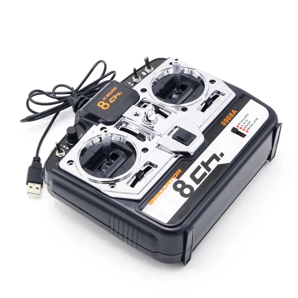 Boîte du simulateur de vol RC pour hélicoptères avec accessoires, parfait pour apprendre le pilotage.