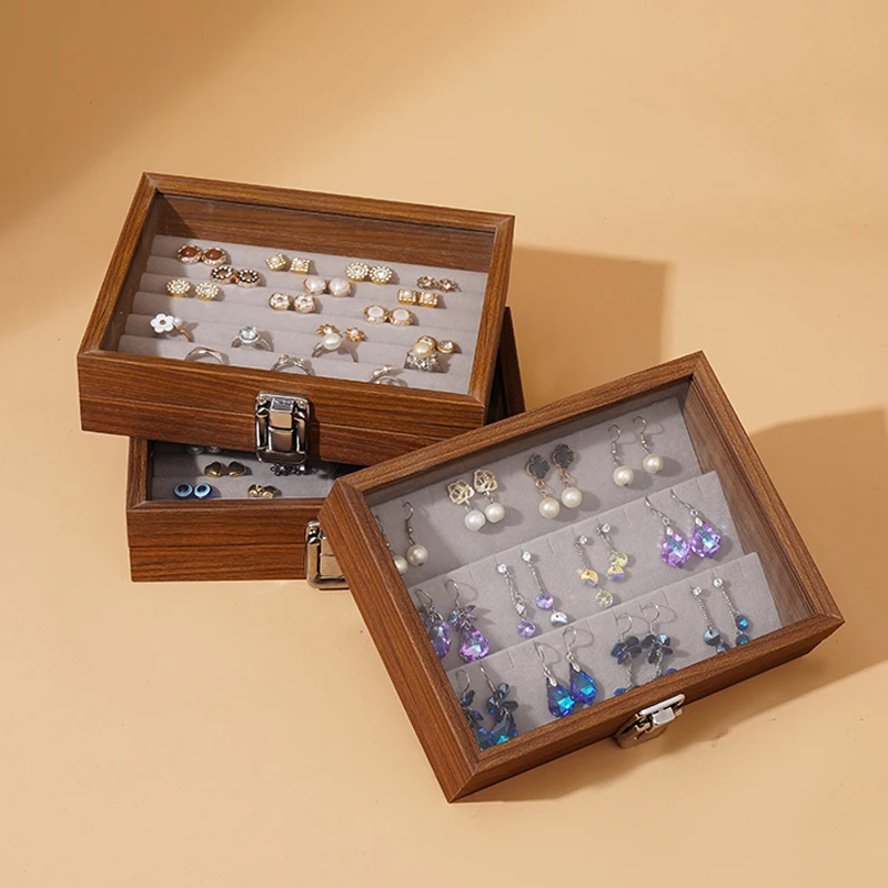 Walnut color jewelry box, ring necklace storage box, earrings, earrings, bracelets, jewelry box, solid wood jewelry box 6