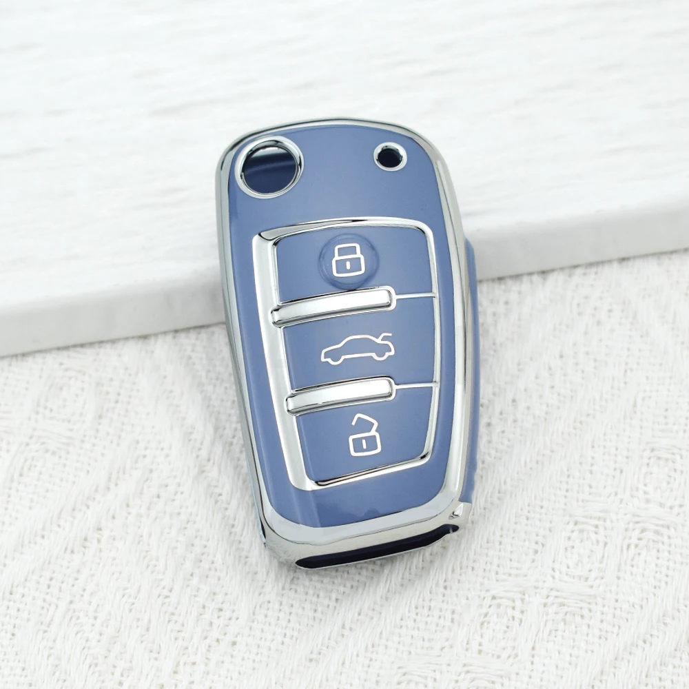 아우디 A1 A3 A4 8P 8L 8V A5 B6 B7 A6 A7 C5 C6 Q3 Q5 Q7 4F S3 S4 S6 RS3용 TPU 자동차 플립 키 케이스 커버 보호 키체인