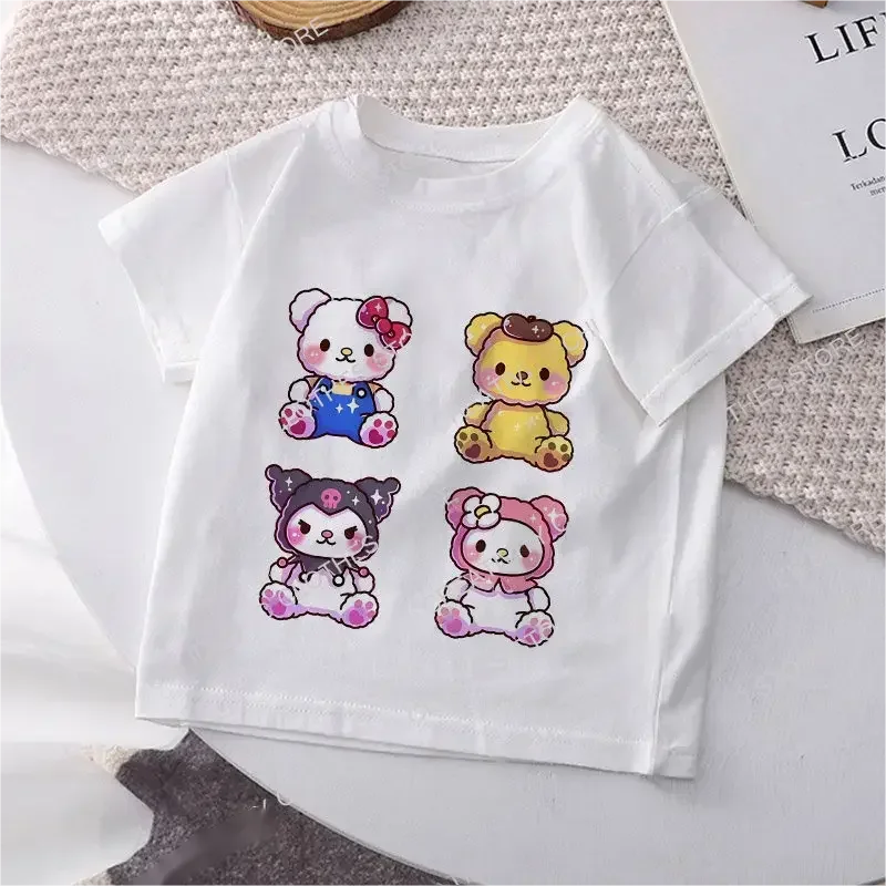 Hello Kitty Children's Cotton T-shirt Sanrio Kuromi Melody Anime Tee Shirts Cartoons Kid Girl Boy Streetwear Casual Clothes cotton t shirt