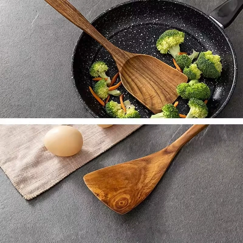 Elegant Wooden Cooking Utensil Collection: Spatula, Soup Ladle, and Rice Scoop Set