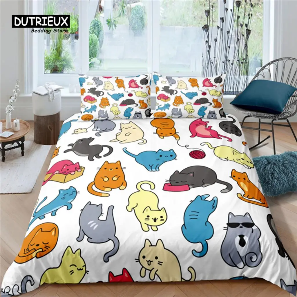 

Home Living Luxury Cut Cat Print 2/3Pcs Duvet Cover Set Pillowcase Queen Size and King Size Kids Bedding Set EU/US/AU Size