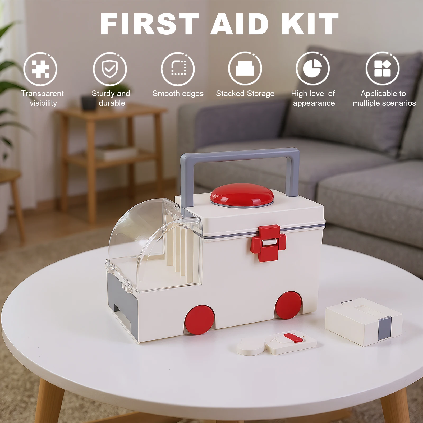 Car-Shaped Household Medicine Box Large Capacity Plastic First Aid Kit Medicine Classification Storage Case for Room Decor