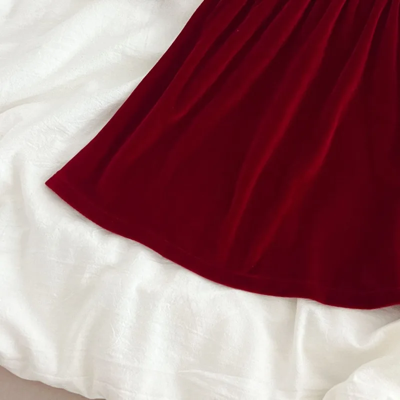 Autumn and Winter Girls Lace Dress Princess Long Sleeve Velvet Dress Children's New Year Christmas Lace Casual Dresses