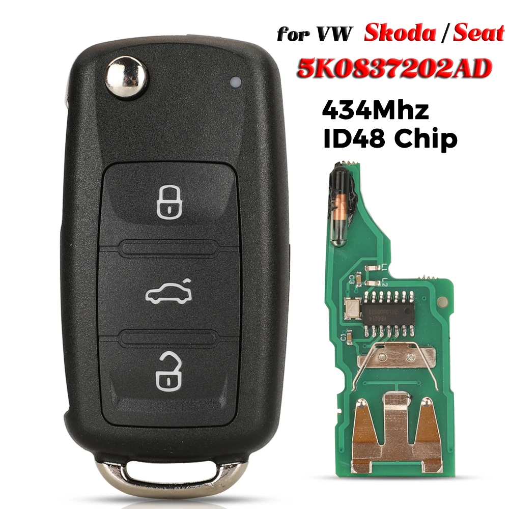 Jingyuqin 5K0 837 202 AD Fernbedienung Schlüssel 434 MHz id48 für VW Golf Mk6 Kombi Caddy Eos Jetta Polo Scirocco Tiguan skoda/Seat Cordoba