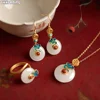 925 Sterling Silver Ear Needle Chinese Wind Hoop Earrings Pendant Jade Enamel Ancient Method Gold Earrings for Women Jewelry 3