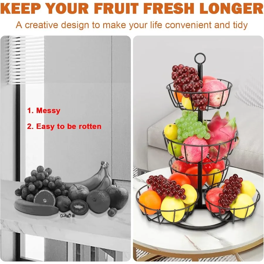 Livabber Fruit Basket Bowl Metal Fruit Vegetable Storage Basket for Kitchen Counter Large Capacity Vegetable Holder Rack Detach