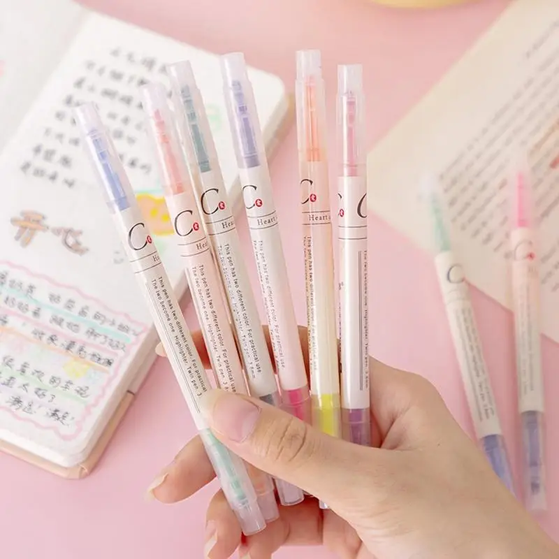 다양한 색상 하이라이터 마커 펜 세트, 부드러운 팁, 일상 마커, 컬러 하이라이터, 6 개