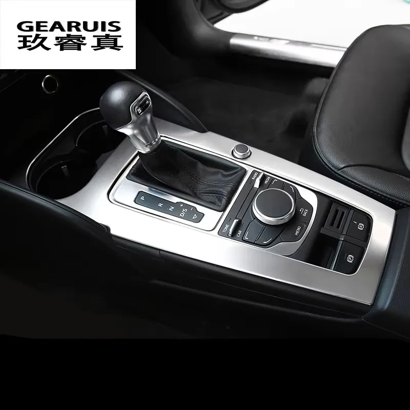 For Audi A3 8V 2014-2020 LHD Car Styling Console Gear shift Panel Decoration Cover Trim Water Cup Strip Stainless Steel Interior