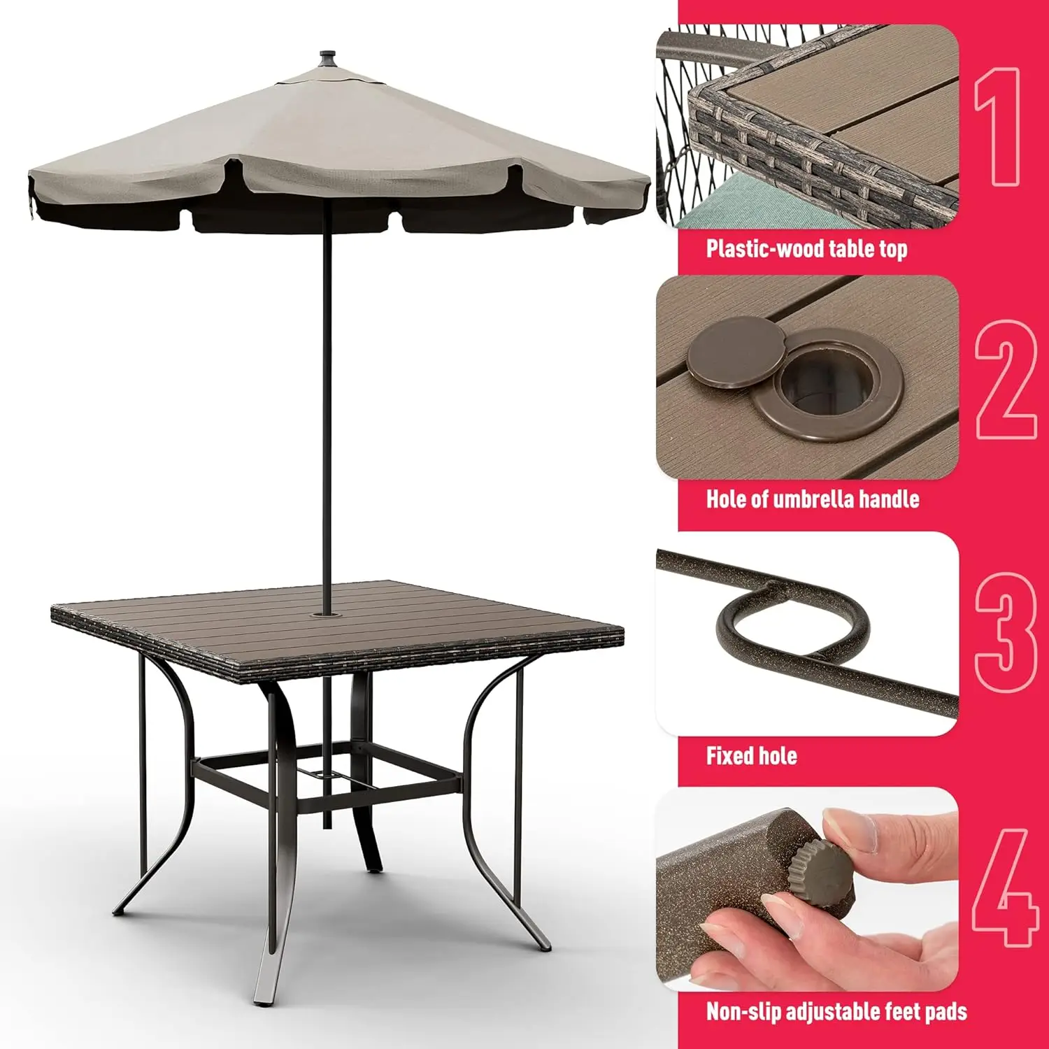 5 Piece Patio Dining Set, Green, Weather Resistant PE Rattan Table and Chairs, Comfortable Cushions, Easy Maintenance 6