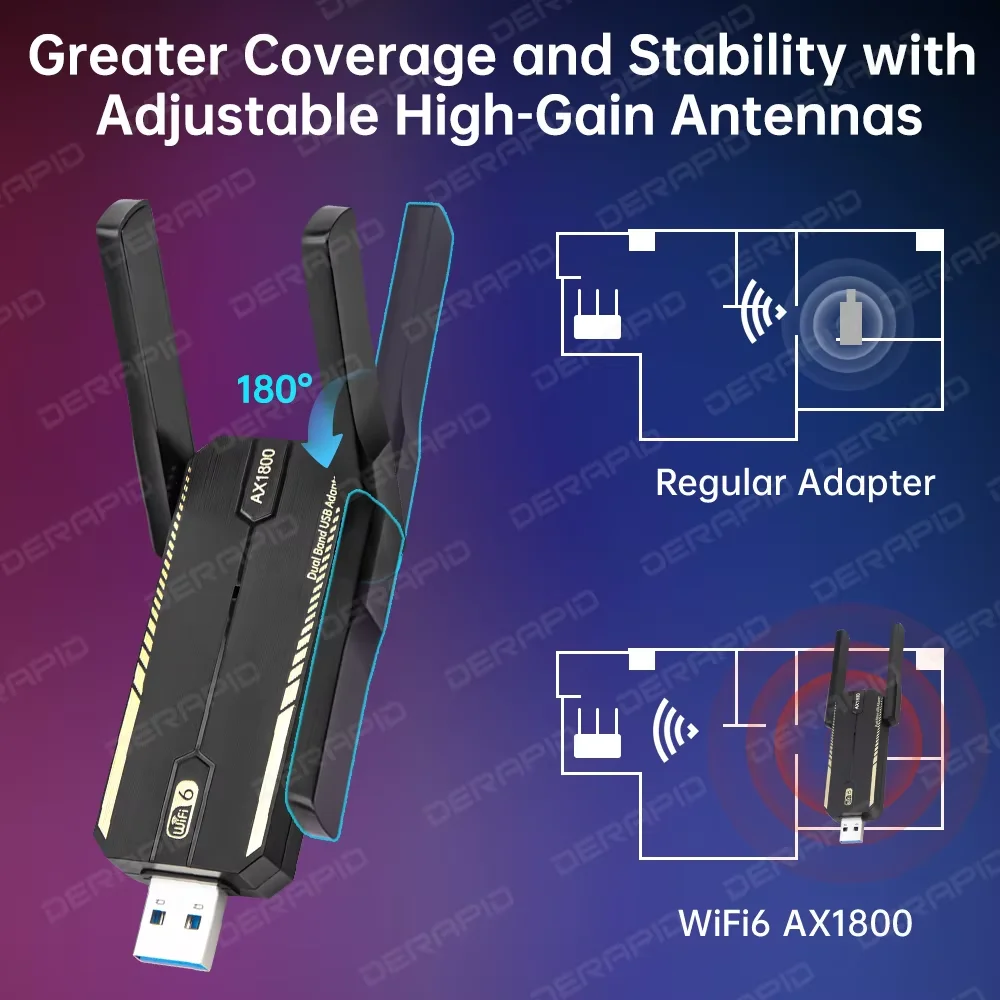 AX1800 WiFi 6 USB 3.0 어댑터 PC 노트북용 듀얼 밴드 2.4G/5G MU-MIMO 네트워크 카드 802.11ax 드라이버 무료 Win10/11 1800Mbps