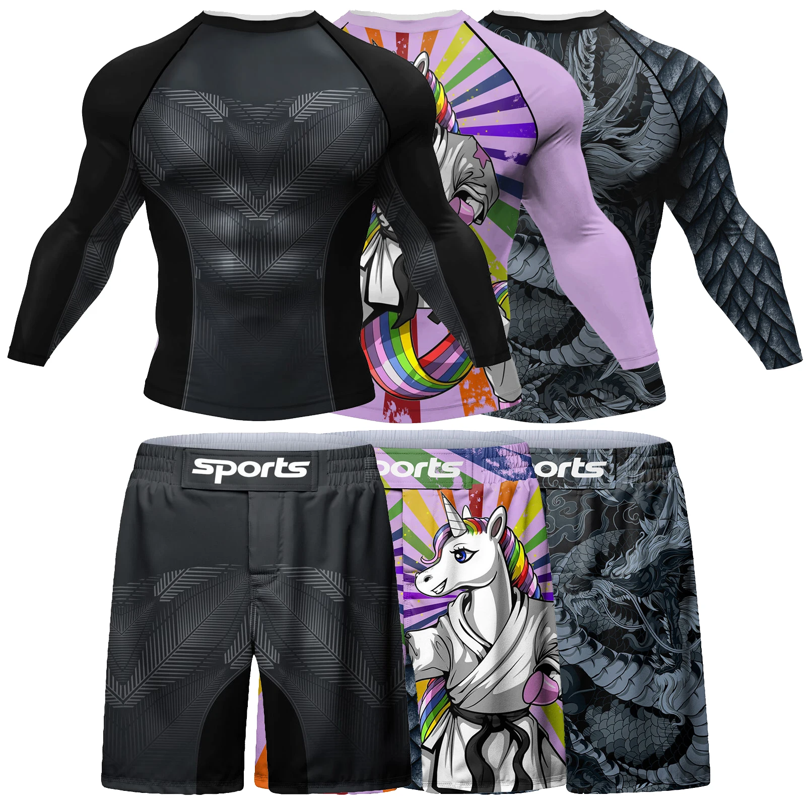 Conjunto de quimonos masculino e feminino, jiu jitsu, rashguard, manto, shorts de luta muay thai, terno de combate, roupas esportivas, 2 peças