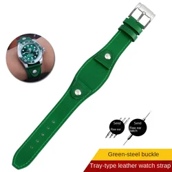 Vintage British Style Genuine Calfskin Leather Watchband Strap - 20mm (Green - silver)