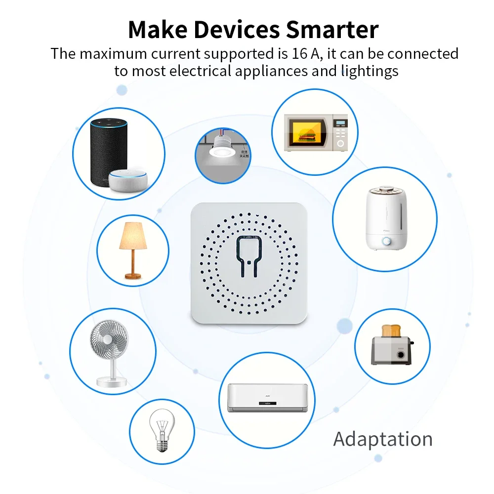 Tuya 16A MINI Wifi Switch DIY 1-way Remote Control Timer Relay Automation for Smart Life Work With Alexa Google Home Alice mini wifi switch