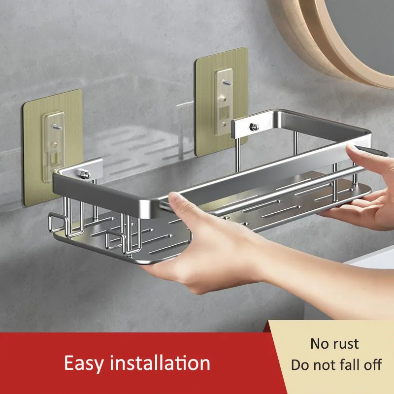 Aluminum Bathroom Shelves Wall Towel Rack Mounted Shower Caddy No Drilling Shower Organizer Bathroom Storage Accessories towel rack
