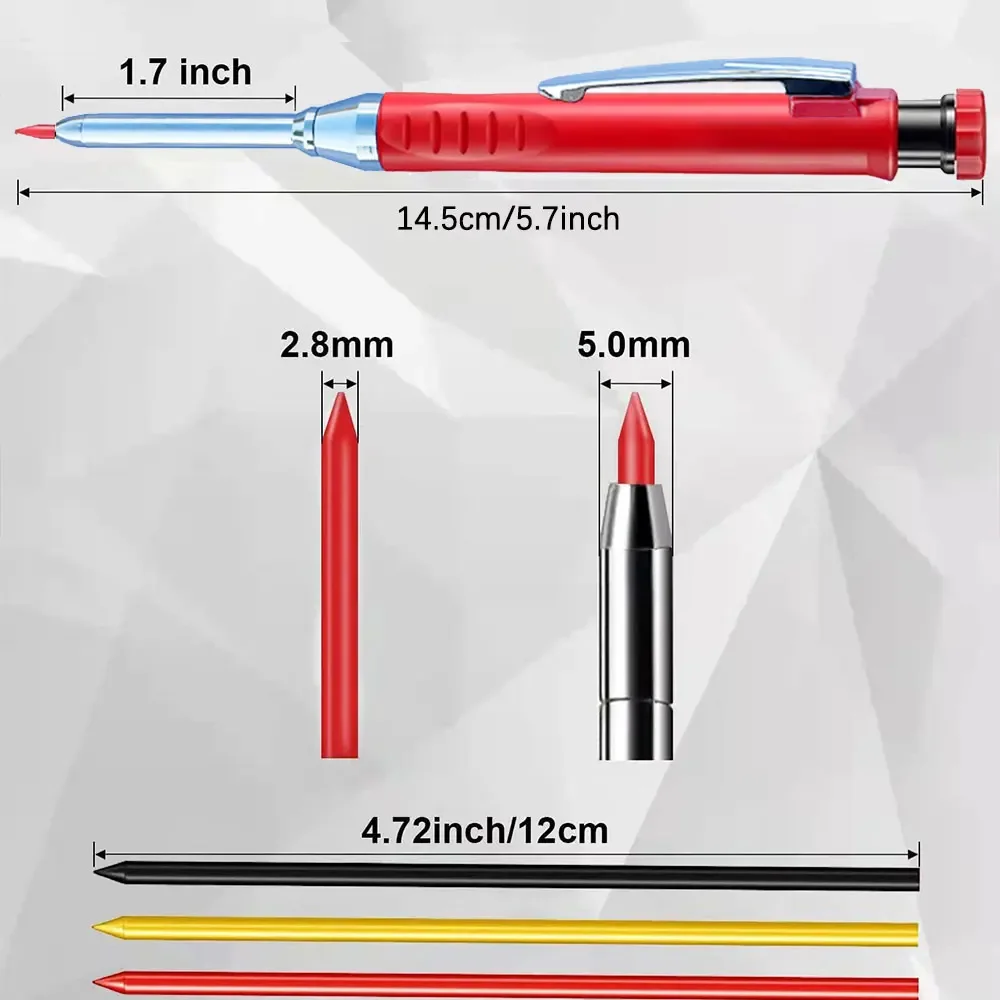 Precision Carpenter Pencil with Refill Lead and Built-in Sharpener