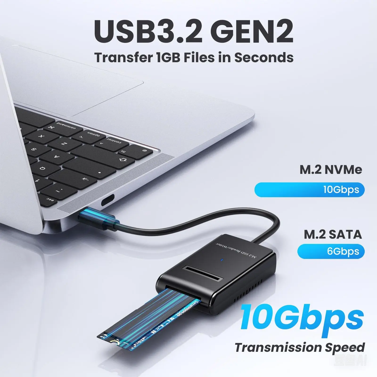 한노드 M.2 SSD 케이스 10Gbps 듀얼 M.2 SATA/NVMe SSD-USB 3.1 외장형 인클로저 타입 C SSD 어댑터 (NVMe PCIe NGFF SATA 박스용)