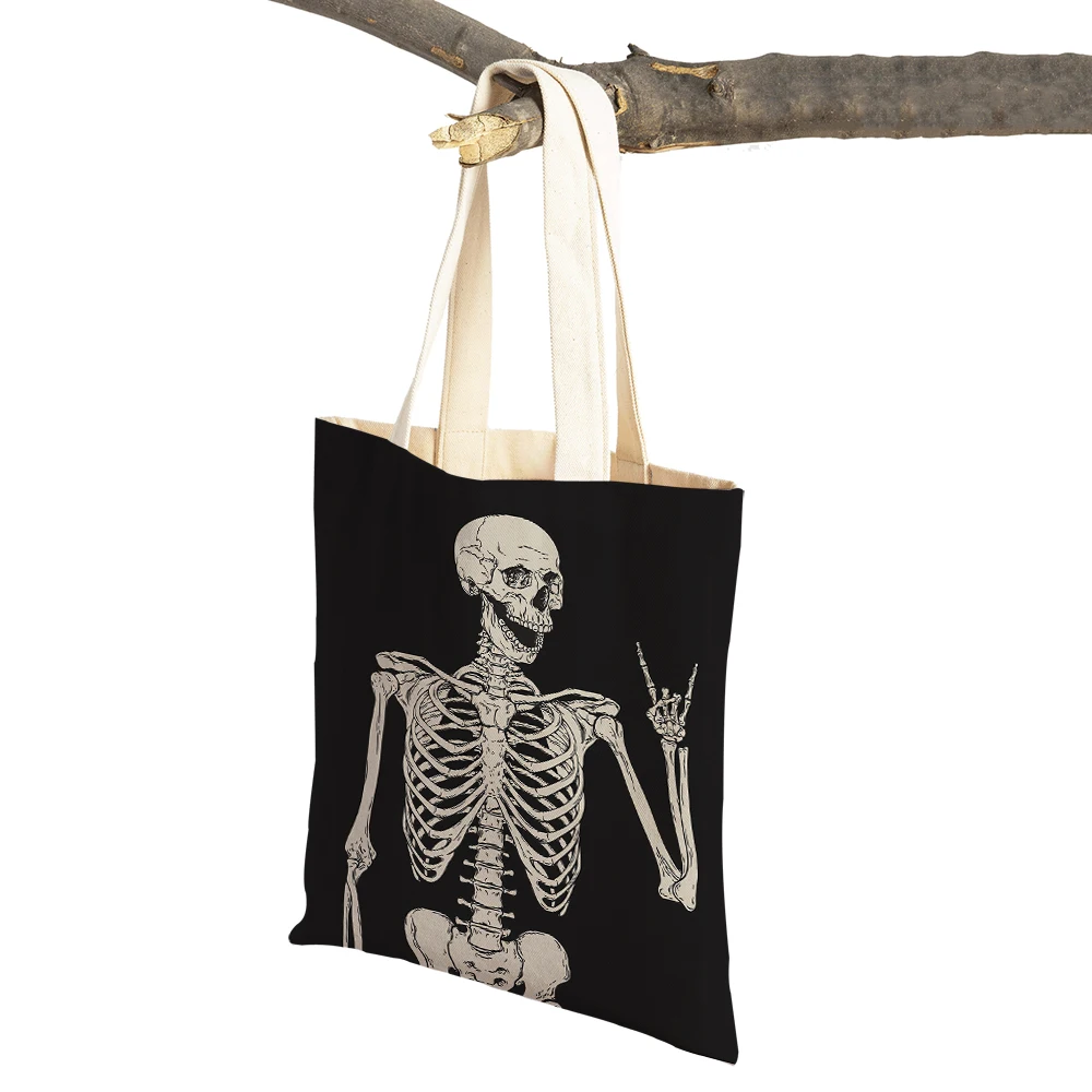 

Женские сумки для покупок с мультипликационным изображением мексиканского цветка черепа эко-мультяшный день мертвецов Повседневная Холщовая Сумка Для Покупок Сумка для супермаркета