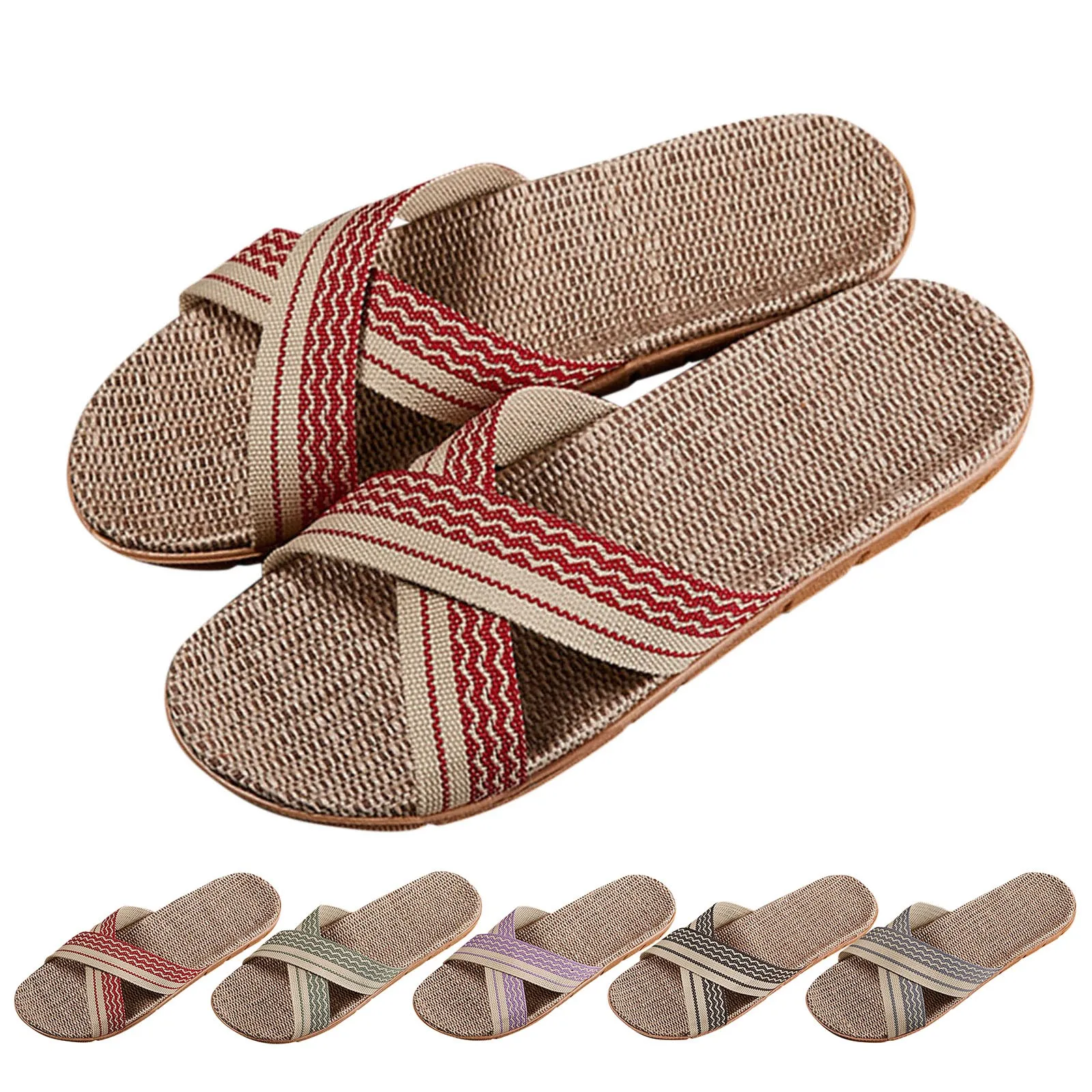 

Multicolor Flax Slipper For Women 2022 New Summer Indoor Shoes Home Casual Slides Cross Blet Ladies Flip Flops Sandals Wholesale