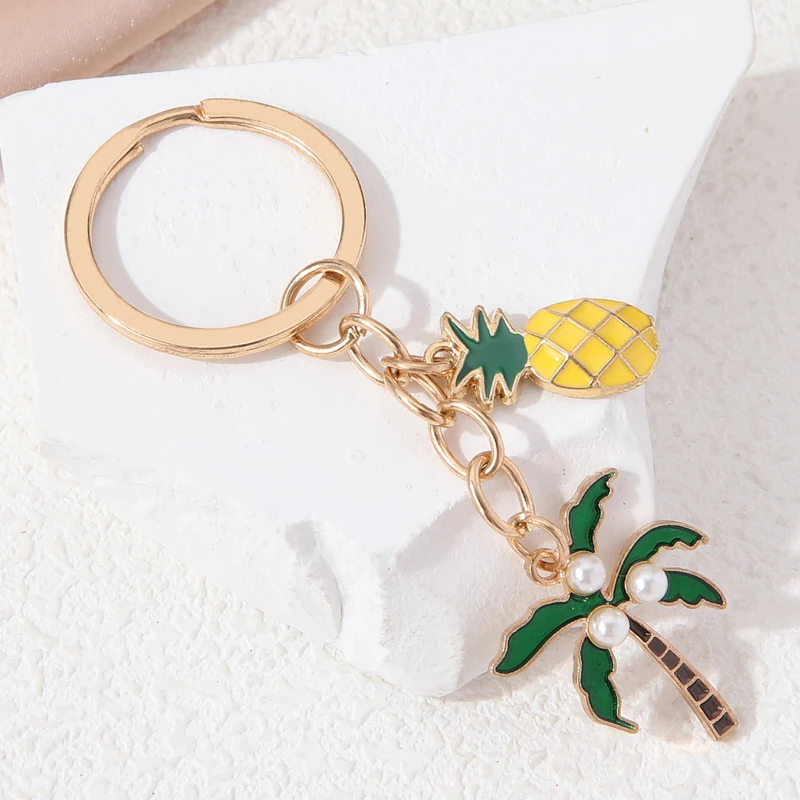 Cute Cartoon Coconut Tree Pineapple Keychains Tropical Plant