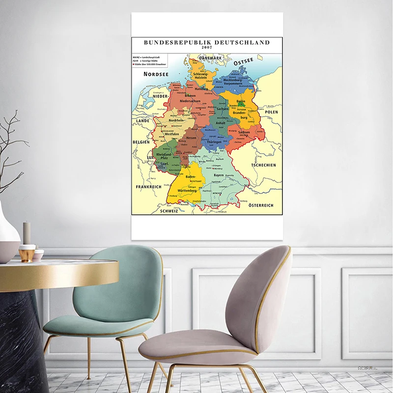 100*150cm The Germany Map In German Non-woven Print Unframed Canvas Painting Wall Art Poster Living Room Bedroom Home Decoration germany map