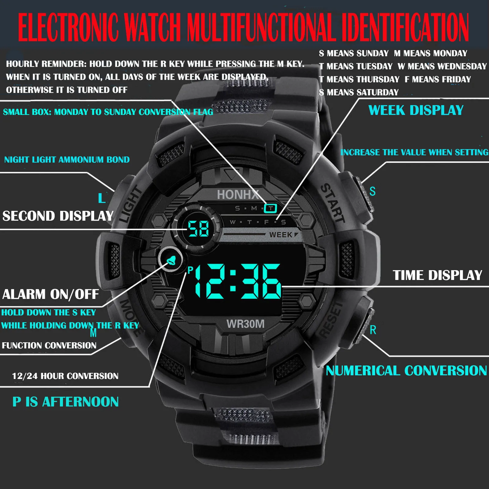 2022 Fashion Men's LED Digital Watch Date Sport Outdoor Electronic Watch for Men Shockproof Military Watches relogio masculino
