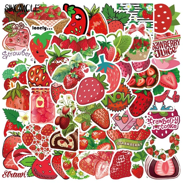 50/100 PCS Cute Strawberry Stickers Gift For Kawaii Girl DIY Stationery  Water Cup Luggage Cartoon