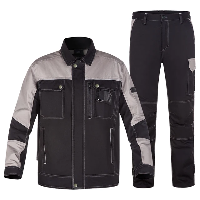 Men's Work Jacket Pants Working Grey Black Workwear Suit