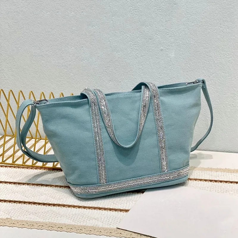 2023 New Women Brand Designer Handbag Korean Version Casual Rhinestone Large Capacity Tote Bag Contrast Color Retro Shoulder Bag