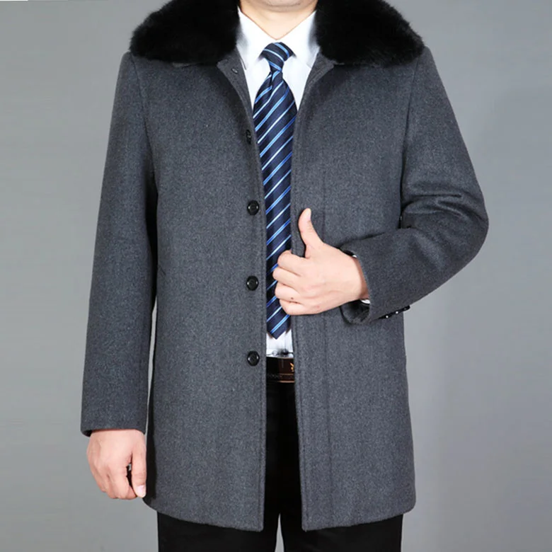 

new arrival Male winter wool coat fur collar medium-long velvet thickening overcoat men's outerwear plus size M-4XL