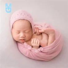 

New born Knit Wrap Set Vintage Baby Bonnet Stretch Knit Wrap born Hat Cap Photography Prop Layering Fabric Swaddling Blanket