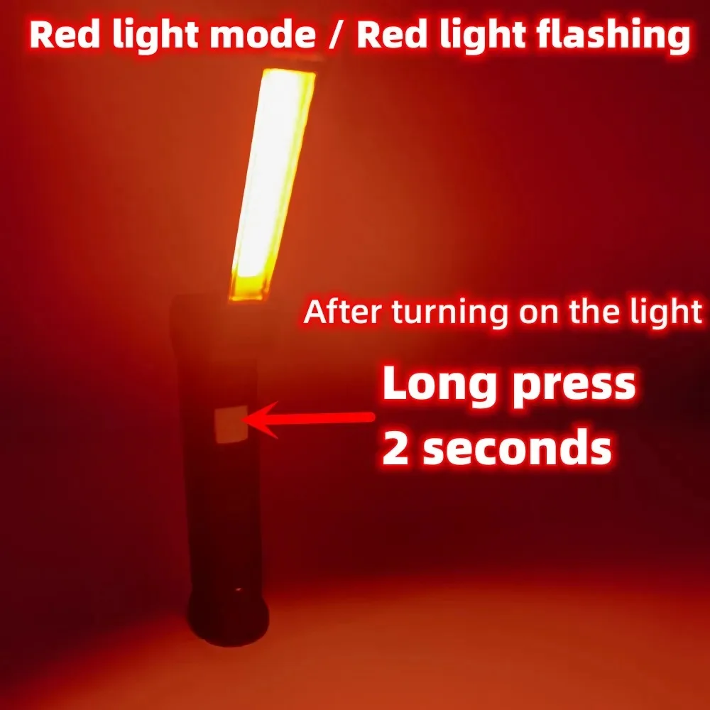 Led flashlight rechargeable portable COB folding work light 5Modes waterproof camping floodlight with magnetic & hook