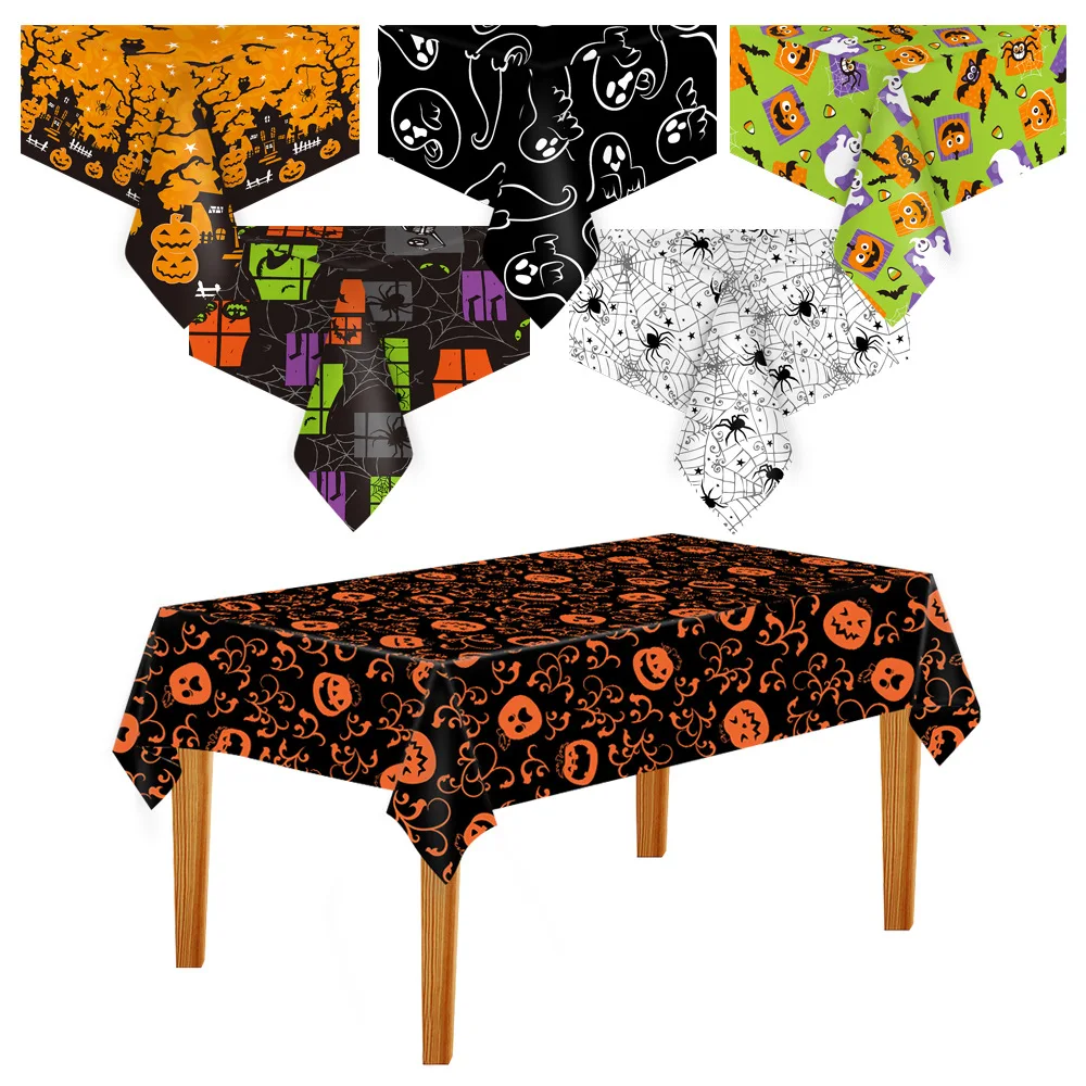 Nappe de Décoration d'Halloween, Citrouille, Toile d'Araignée, Chauve-Souris, Couverture de Table en Plastique, Fournitures de ixà Domicile 1