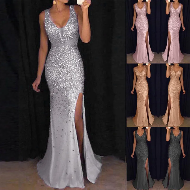 

платье party night dress Women Sequin Prom Sexy Gold dresses Bridesmaid V Neck Long elegant summer Dress robe femme 2023