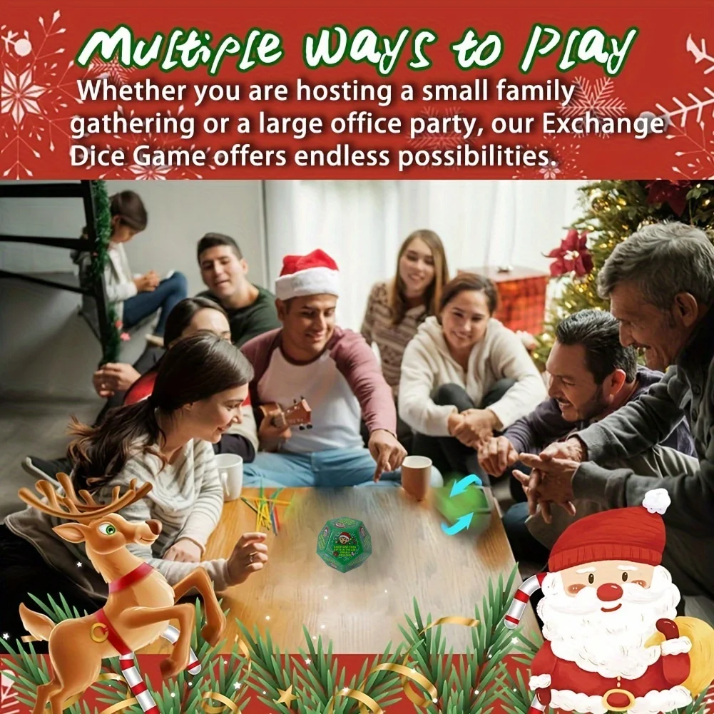 2026 New Christmas Gift Exchange Dice 12 Sided Christmas Party Game Props Multiple Rules Office Family Holiday Party Supplies