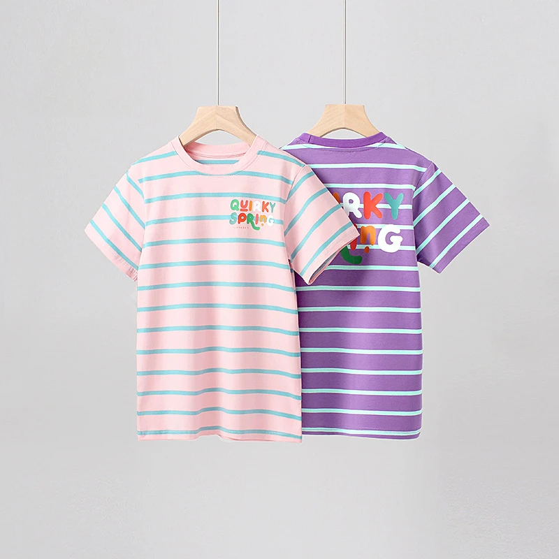 

2023 Summer Boys Shirts Short-sleeve Tops for Kids Stripe Children T-shirt Casual Girls Blouse Teenager Outerwear Clothing