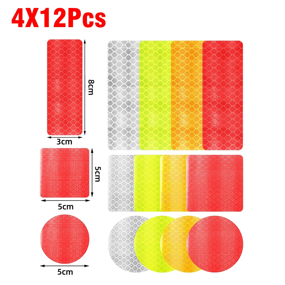 

48Pcs Reflective Stickers Reflector Tape Night Visibility Trailer Reflective Tape for Car Bikes Clothing Helmet