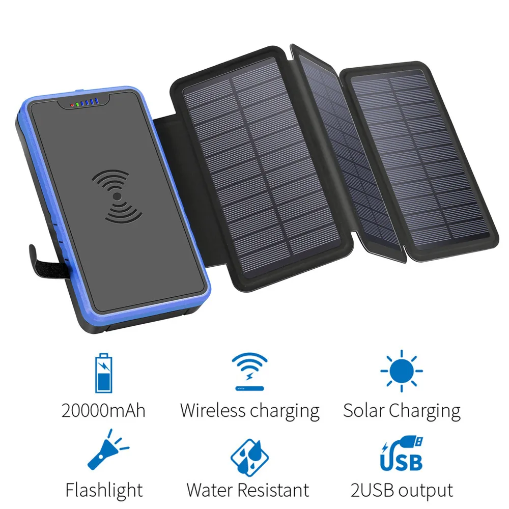 Solar Power Bank PD 18W QC3.0 Two-Way Fast Charge Outdoor Powerbank Phone External Battery Portable Charger Auxiliary Battery powerbank 20000