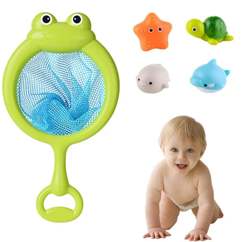 

Baby Bath Toys Finding Fish Game Toys For Kids Soft Bathroom Play Animals Bath Figure Toy With Fishing Net For Toddlers Children