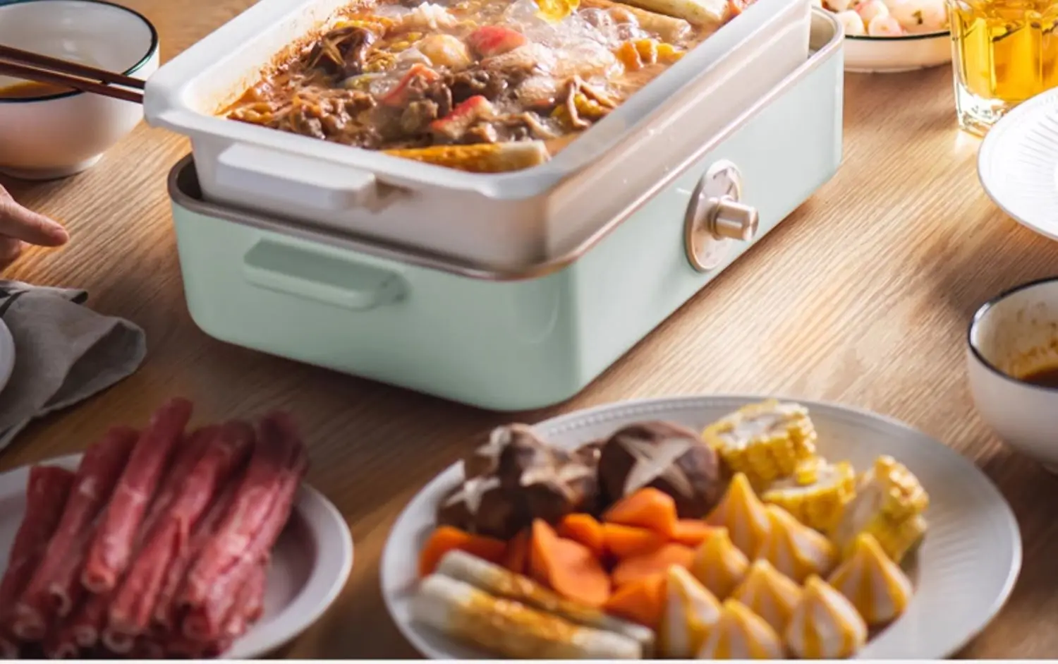 New Electric Cooking Pot, Multi functional Cooking Pot, BBQ Hot Pot Integrated Pot, Home Fry, Roast, and Rinse 6