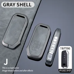 Zinc Alloy & Leather 7-Button Car Key Case Cover (Grey Shell)