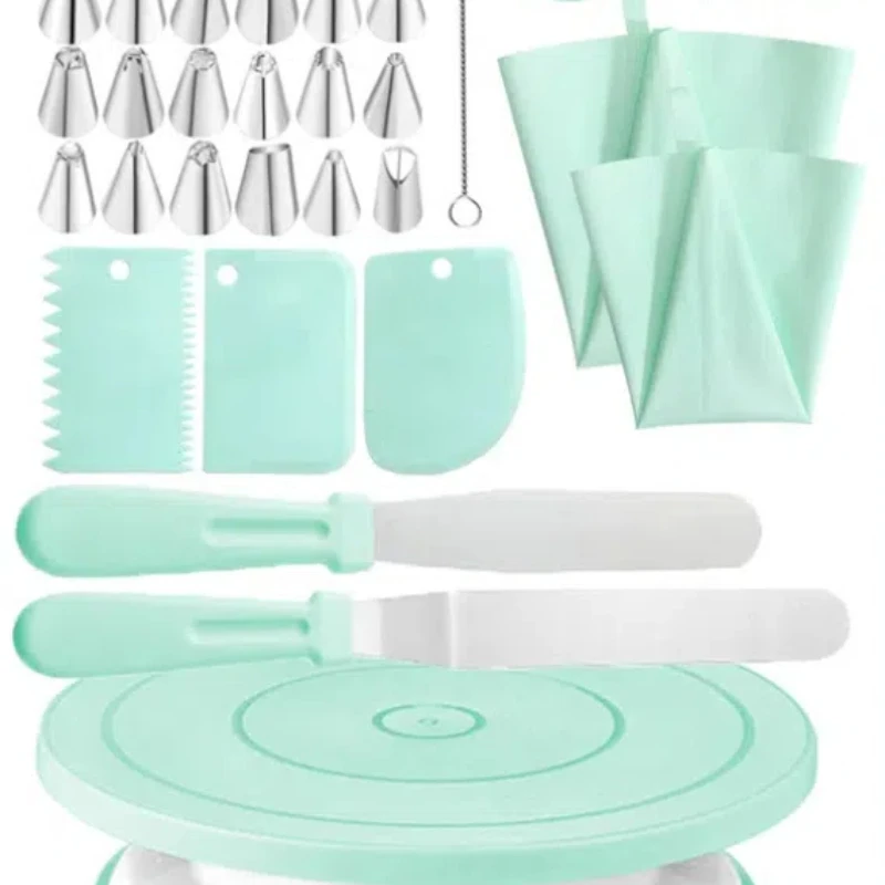 37PCS SET Rotating Cake Turntable Upgraded Revolving Cake Stand Cake Decorating Kit Bake Pastry Turntable Kit For Kitchen