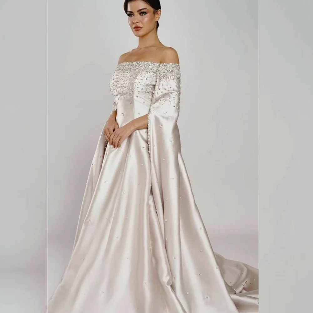 

Ball Dress Evening Satin Beading Draped Cocktail Party Gown Off-the-shoulder Bespoke Occasion Long Dresses Saudi Arabia