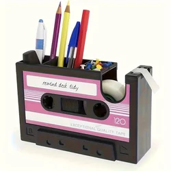 Vintage - Inspired Cassette Holder & Pen Organizer - Stylish Office Supplies Storage Box (Red)