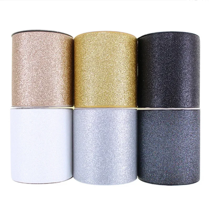 Grosgrain Ribbon 10 50Yards 3" 75mm Popular Sparkle Solid Glitter Printed Hair Bows Crafts Handmade DIY Sewing Accessories