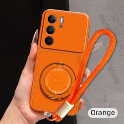 Magnetic Rotating Bracket & Lanyard PU Leather Phone Case for Realme C85 4G (Orange)
