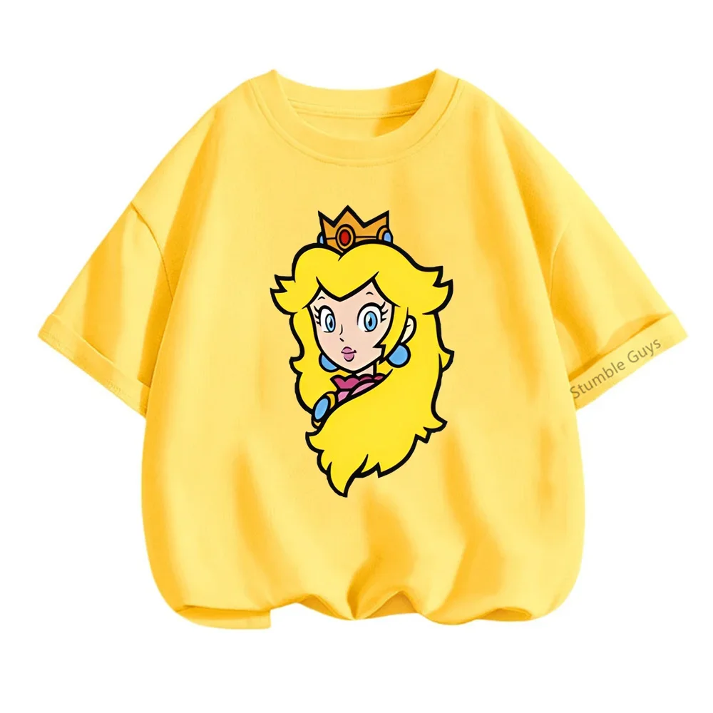 Kids Clothes Cartoon Tops Marios-bros Princess Peach T Shirts For Girls T Shirt Children's Short Sleeve T-shirt Baby Casual Tees 5